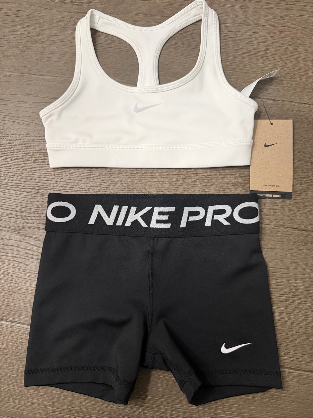 Nike Kids White Racerback Sports Bra with Black Nike Pro Shorts